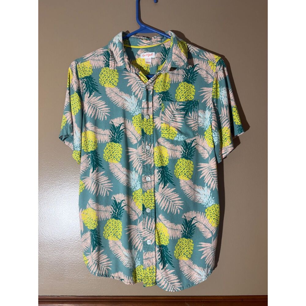 Cat & Jack Boys Tropical Pineapple Button Up Shirt L 12/14